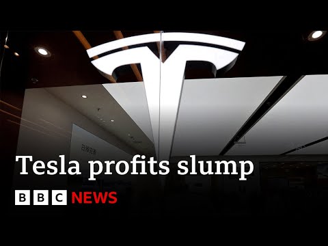Tesla earnings reduce in half of as demand falls | BBC News